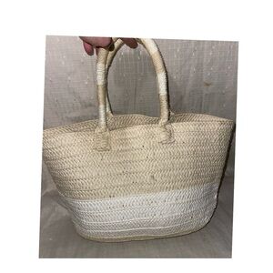 Stylish Cream and White Woven Tote Bag